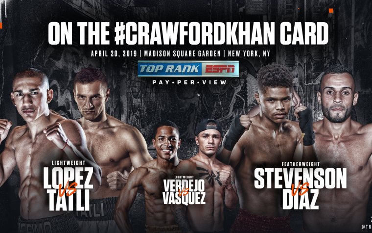 Verdejo y Pitufo en cartel de Crawford vs Khan